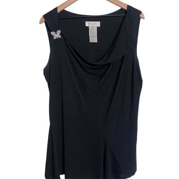 Nine West Cowl Neck Sleeveless Blouse with Butterfly Pin 1X - Picture 1 of 6